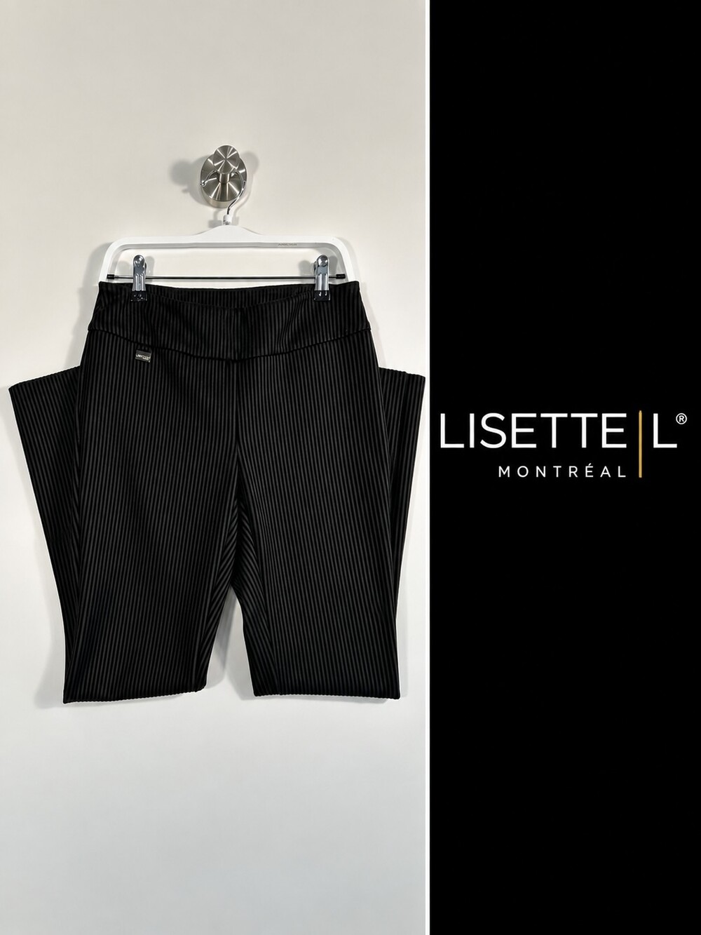 Lisette L Montréal Black Tonal Stripe Pull-On Pants Size 6 Made in Canada